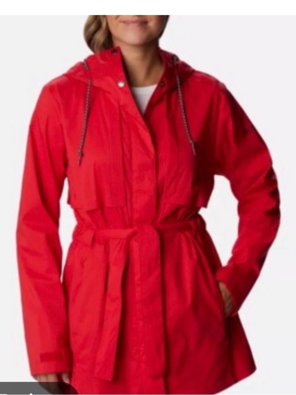 Columbia Red Hooded Trench Coat with Belt